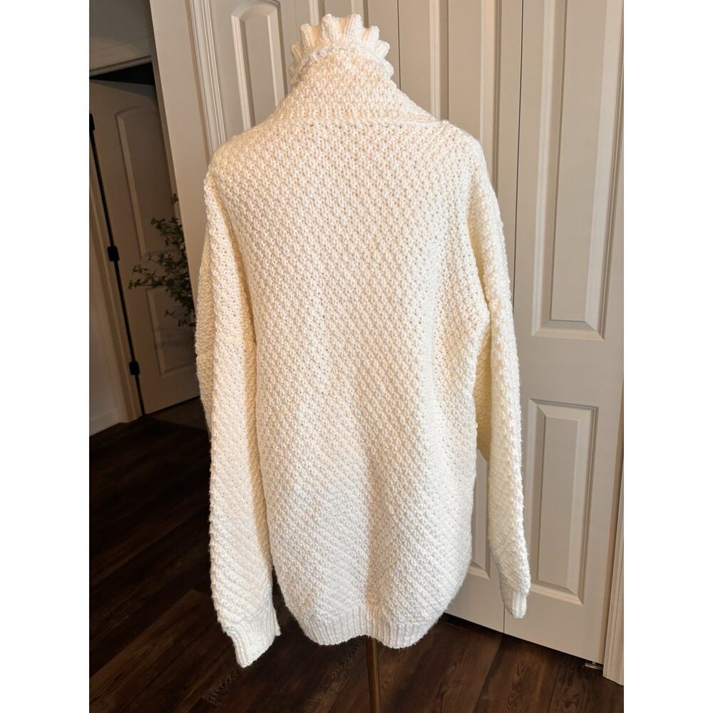 Handmade Crochet Cardigan Ivory Cableknit Chunky High Collar Luxury Toggle 2XL - Picture 7 of 10